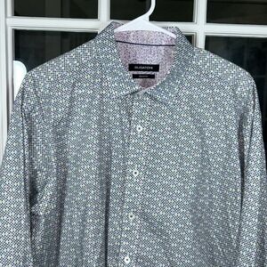 Bugatchi Classic Fit Mens XL Button Down Blue Geometric Dot Pink Contrast Cuff